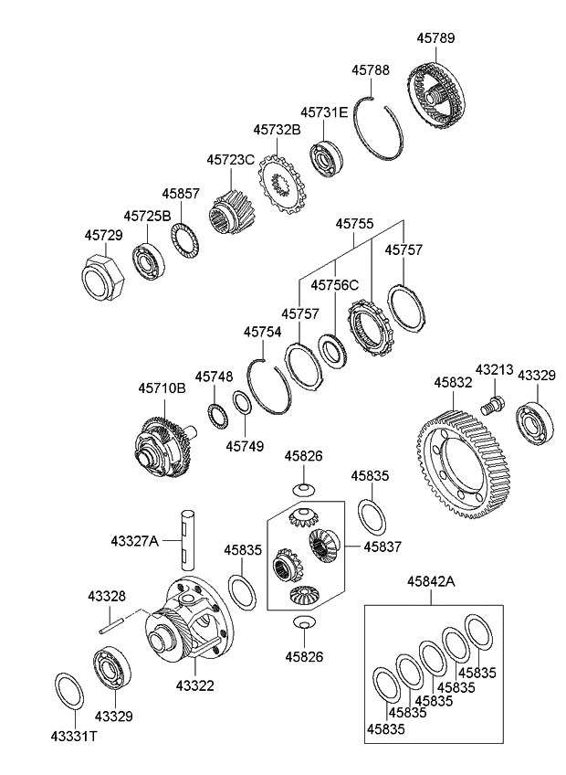 Kia 458373A200 Gear Set-Differential