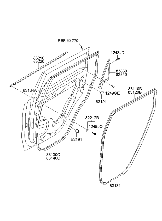 Kia 831502K000 Weatherstrip-Rear Door Lower