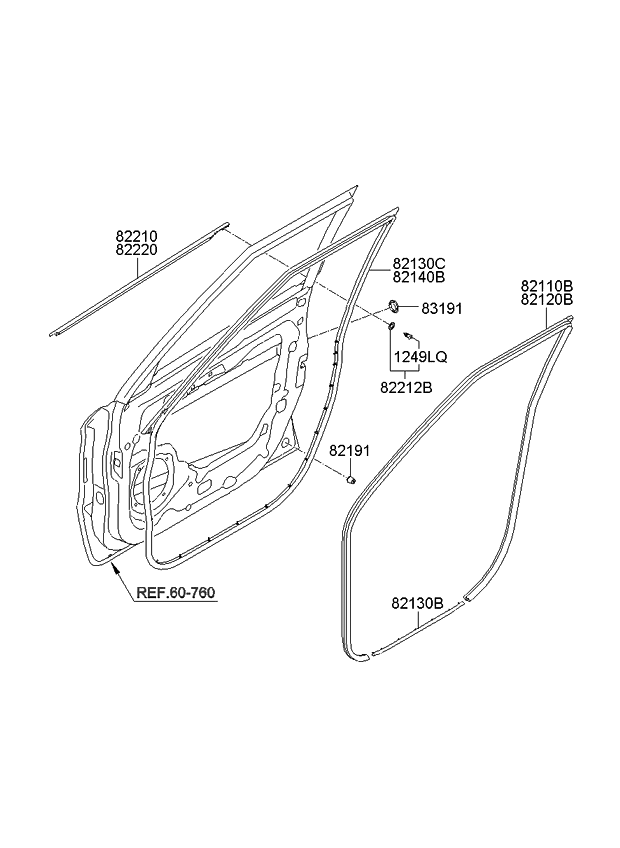 Kia 821502K000 WEATHERSTRIP Assembly-Front Door L