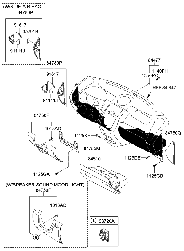 Kia 847652K152WK Cover Assembly-Crash Pad Main