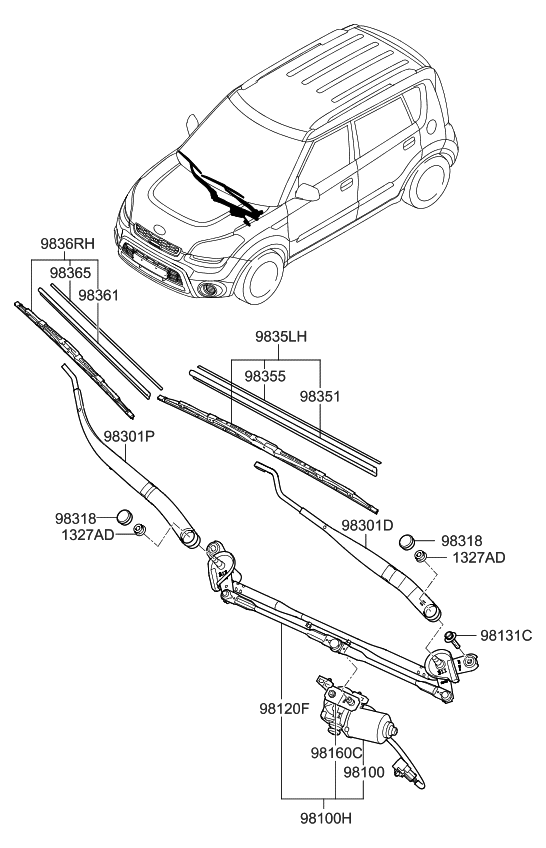 Kia 981602K000 Crank Arm-Windshield WIPER