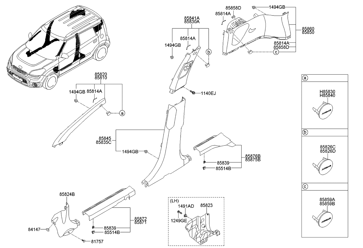 Kia 858582L000 Clip-Trim Mounting