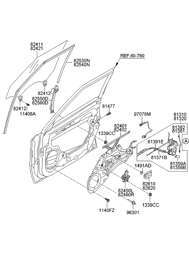 Kia 824082K000 REGULATER Sub Assembly-Front Door W