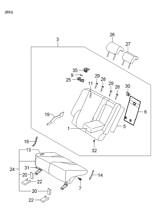 Kia 894001F0101BK Back Assembly-Rear Seat RH