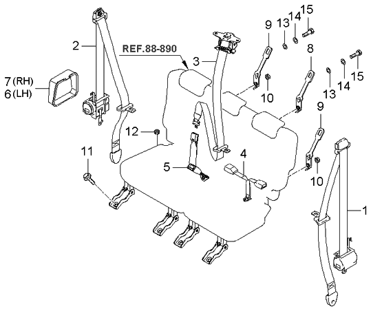 Kia 898401F500EZ Rear Seat Belt Tongue & Buckle Assembly