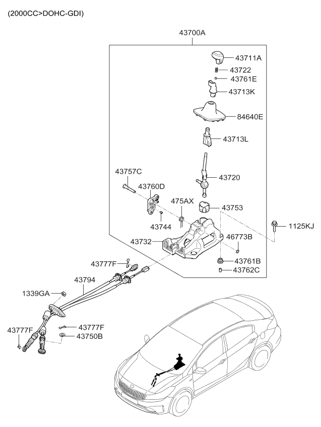 Kia 43700A7200D6A Lever Assembly-Manual Transmission