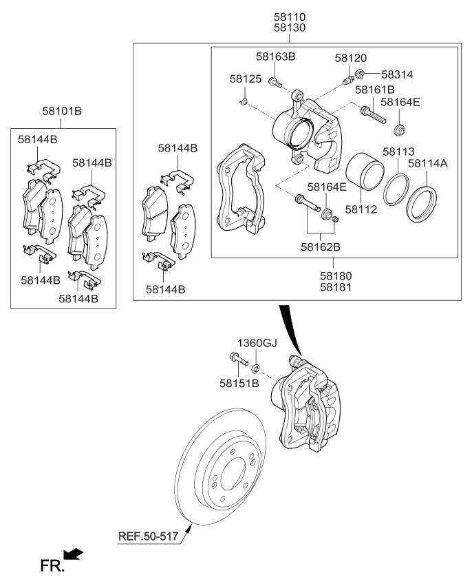 Kia 58180A7A01 Caliper Kit-Front Brake