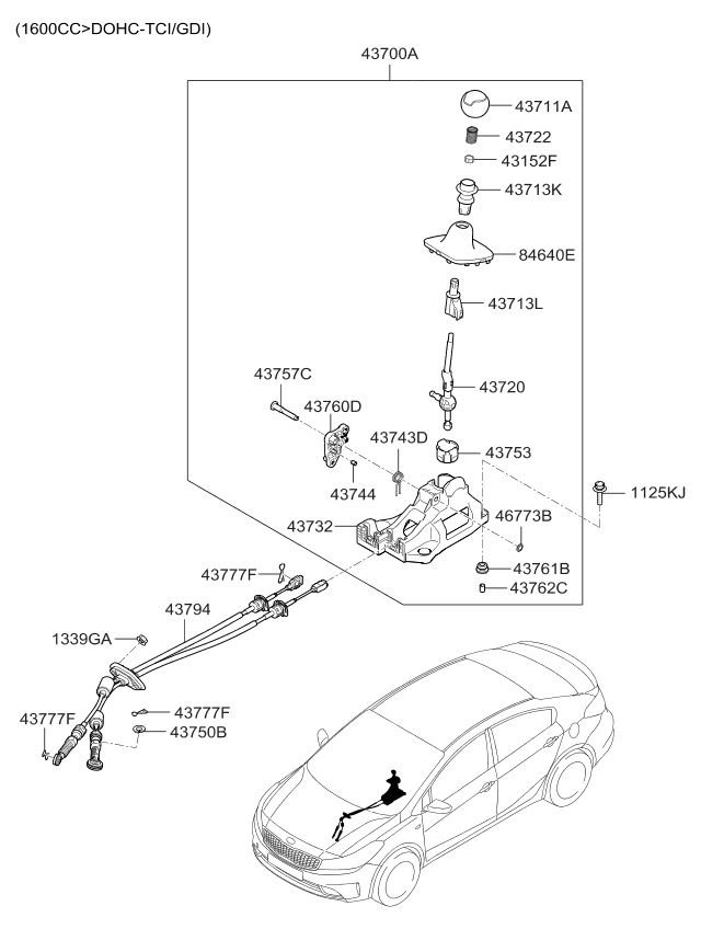 43700A7300D6E Kia LEVER ASSY-MTM