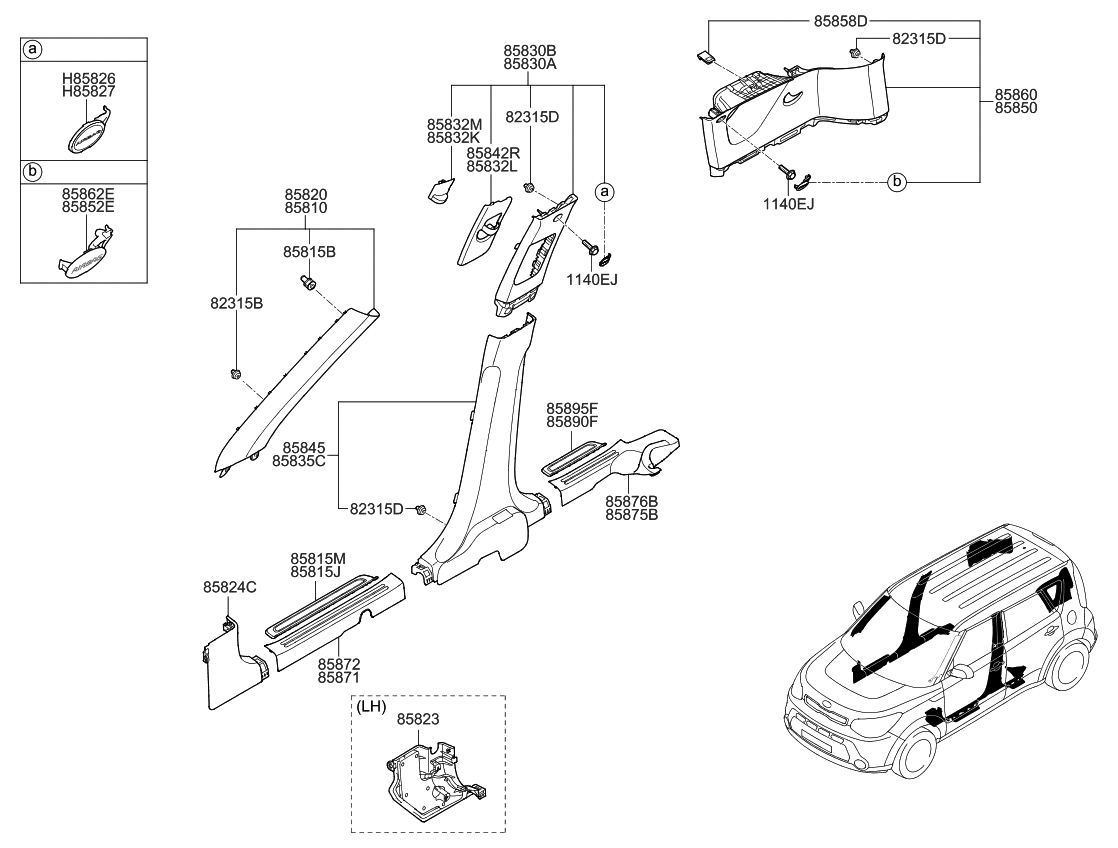 Kia 85839B2000BF3 Cover-Center Pillar Trim,L