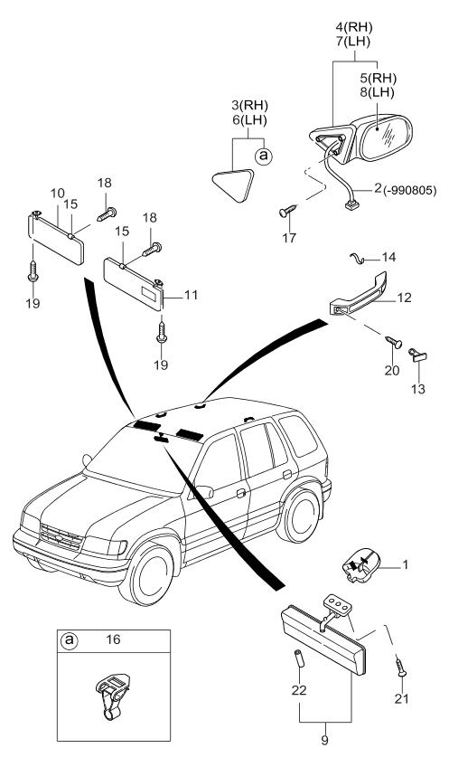 Kia 0K02169185 Outside Rear View Mirror & Holder Assembly, Left