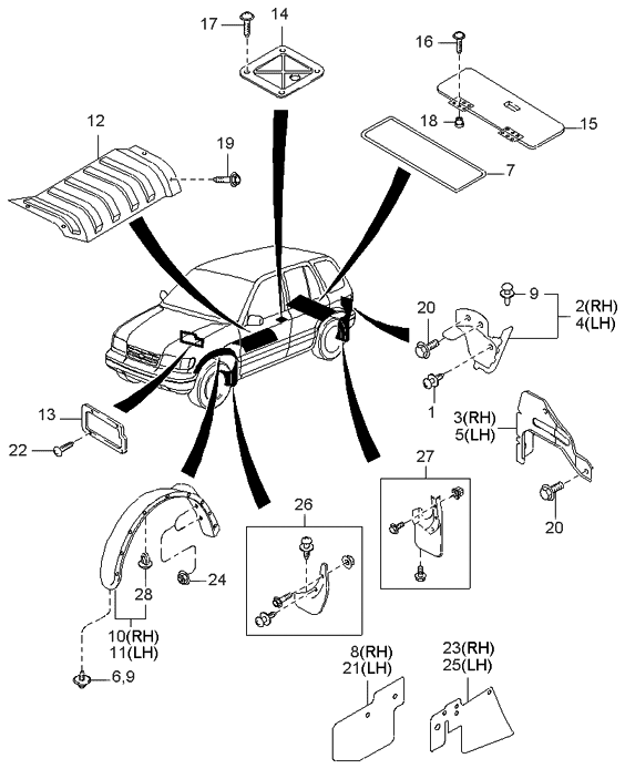 Kia 0K04551825 Bracket-Mud GUARS,LH