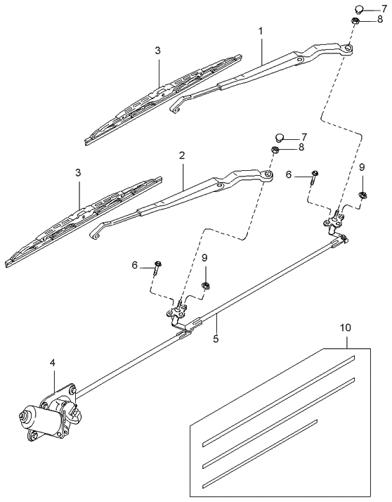 Kia 0K01467345A Front Wiper Motor & Bracket Assembly