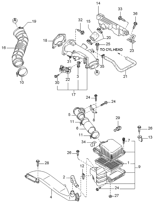 Kia 0K01313221B Hose-Air Intake