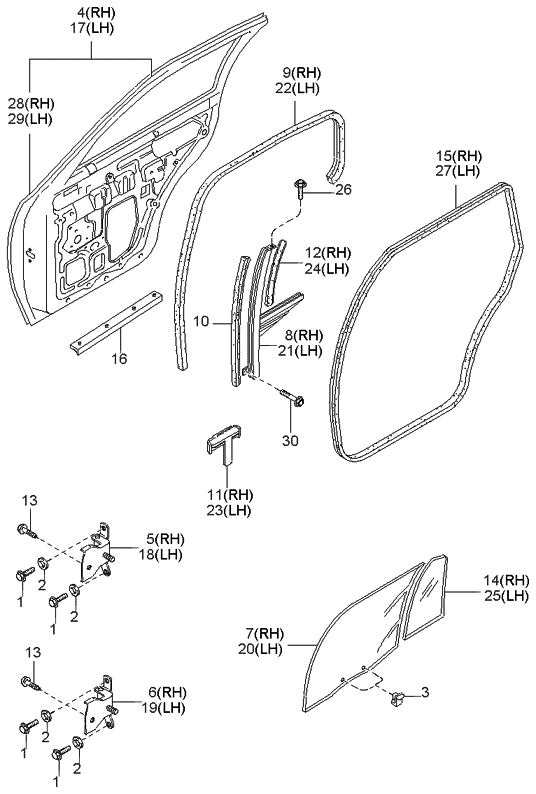 Kia 0K01972605B Chan-Glass Run,RH