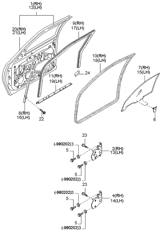 Kia 0K01259605B Chan-Glass Run A,LH