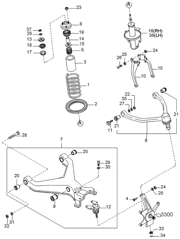 Kia 0K08034710A Front Shock Absorber Assembly, Right
