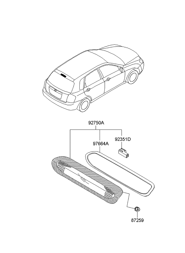 Kia 927572F200 Rubber-High Mounted