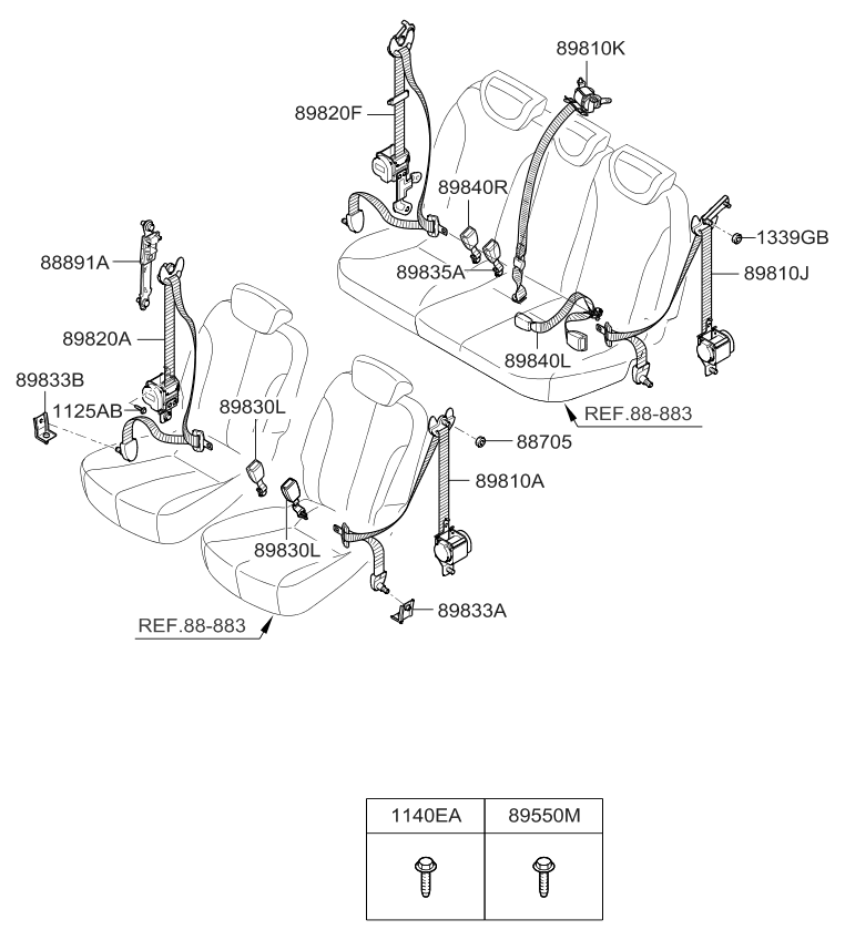 Kia 6514721001 Nut-Seat Belt