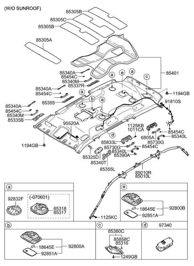 Kia 853054D102 Pad-Roof No 2