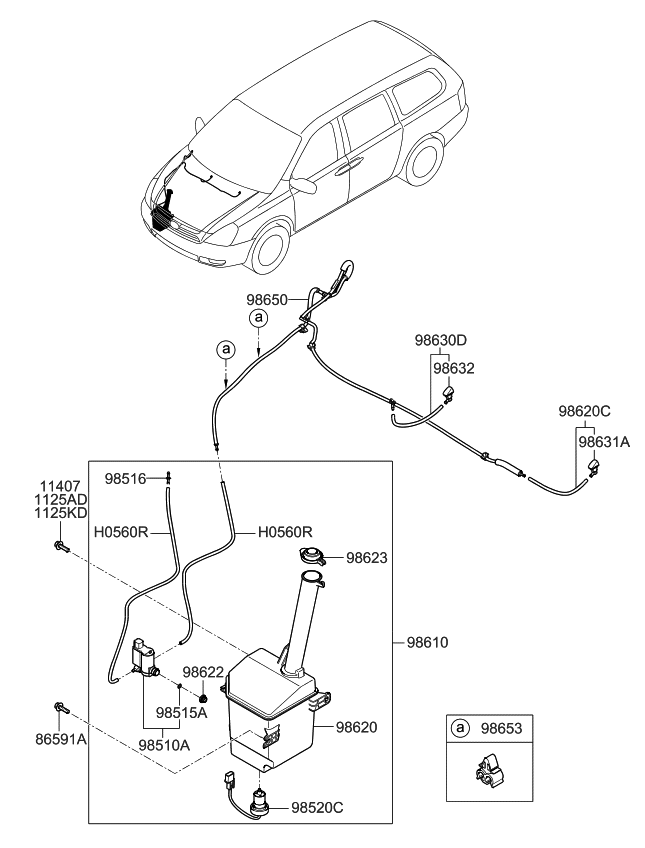 Kia 986504D000 Hose Assembly-Windshield Washer