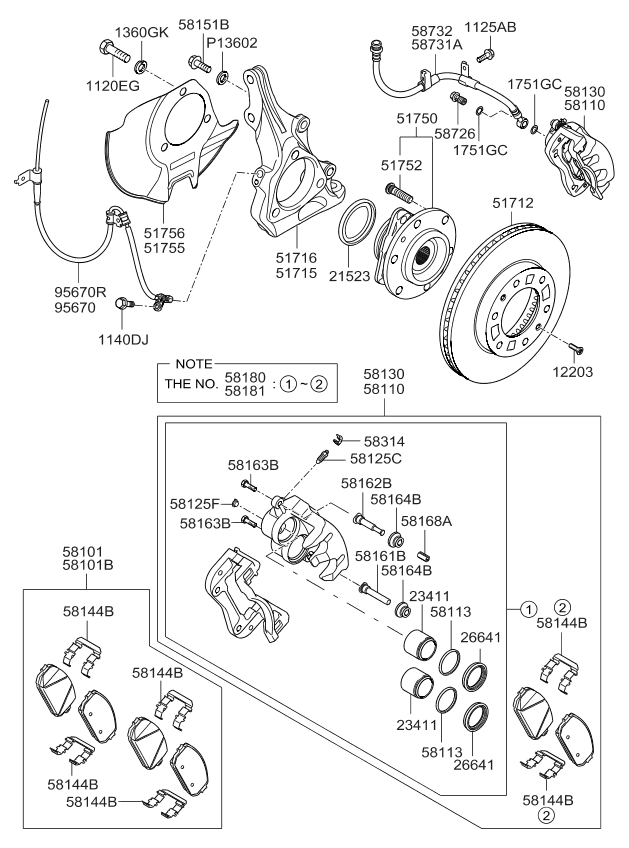 Kia 581804DA00 Front Brake Caliper Kit, Left