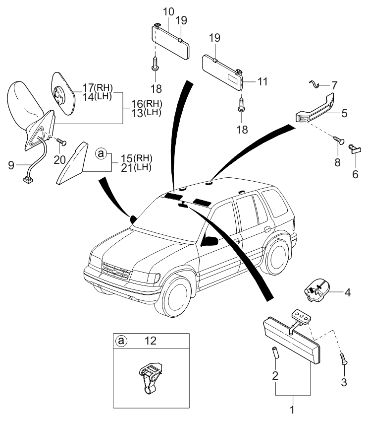 Kia 0K08E69185 Outside Rear View Mirror & Holder Assembly, Left