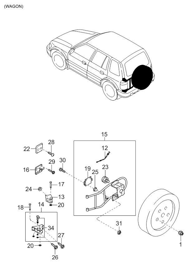 Kia 0K08156990 STRIKER-Spare Tire,Carrier