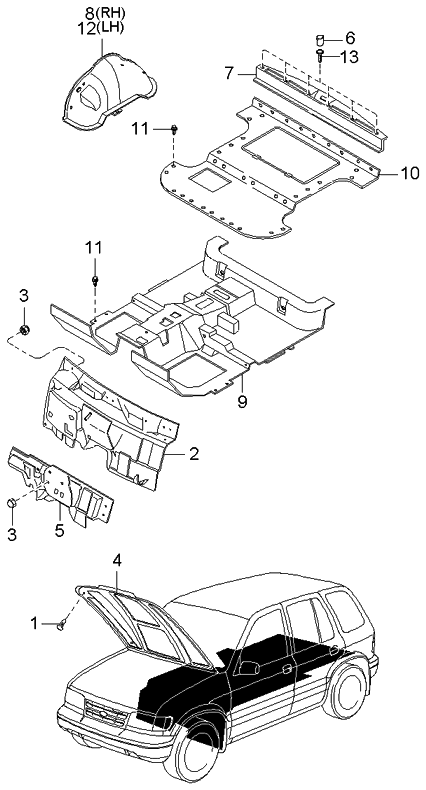 Kia 0K01968771W70 Trim-Tire House, LH