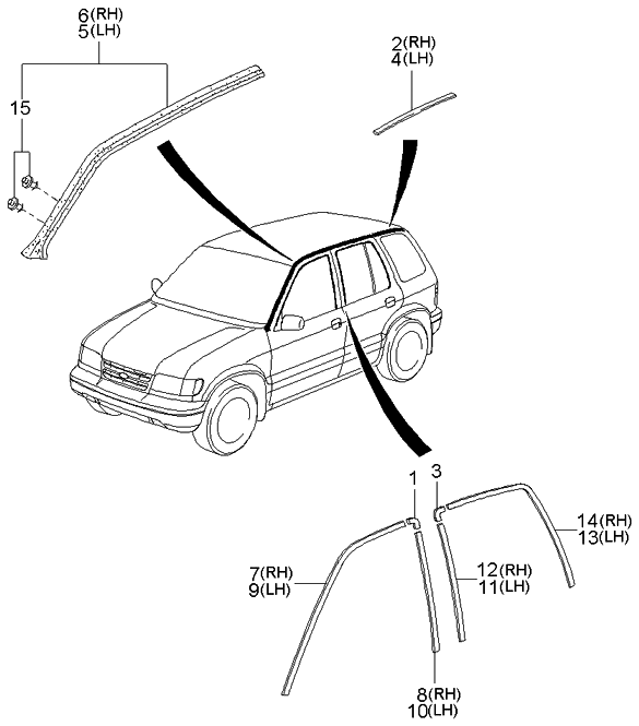 Kia 0K01973982A MOULDING-Rear SASHB,LH