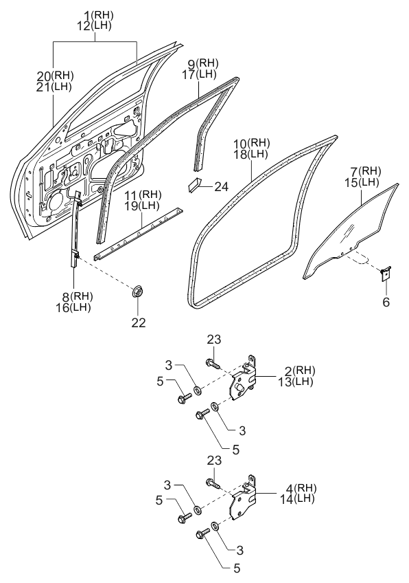 Kia 0K07759605 Chan-Glass Run A,LH