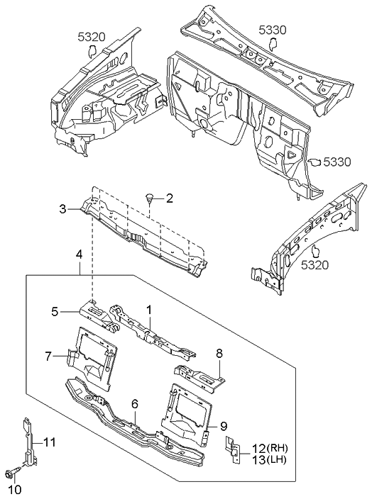 Kia 0K01F5413YB Bracket Panel-SHROUD