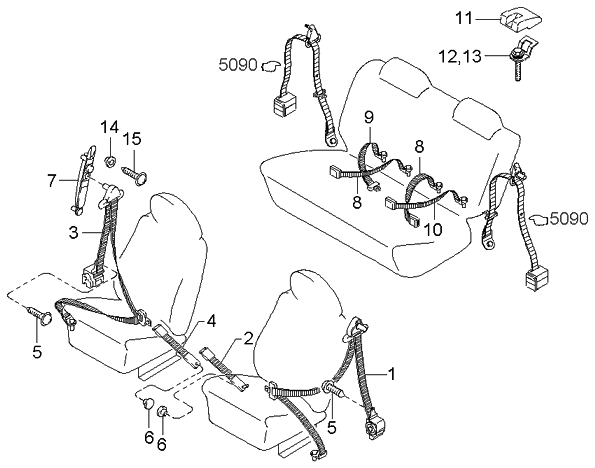 Kia 0K07E5773196 Front Seat Belt Assembly Right