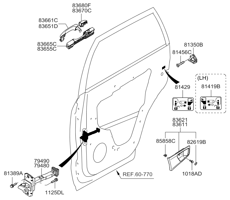 Kia 836111F001WK Housing-Rear Door Inside