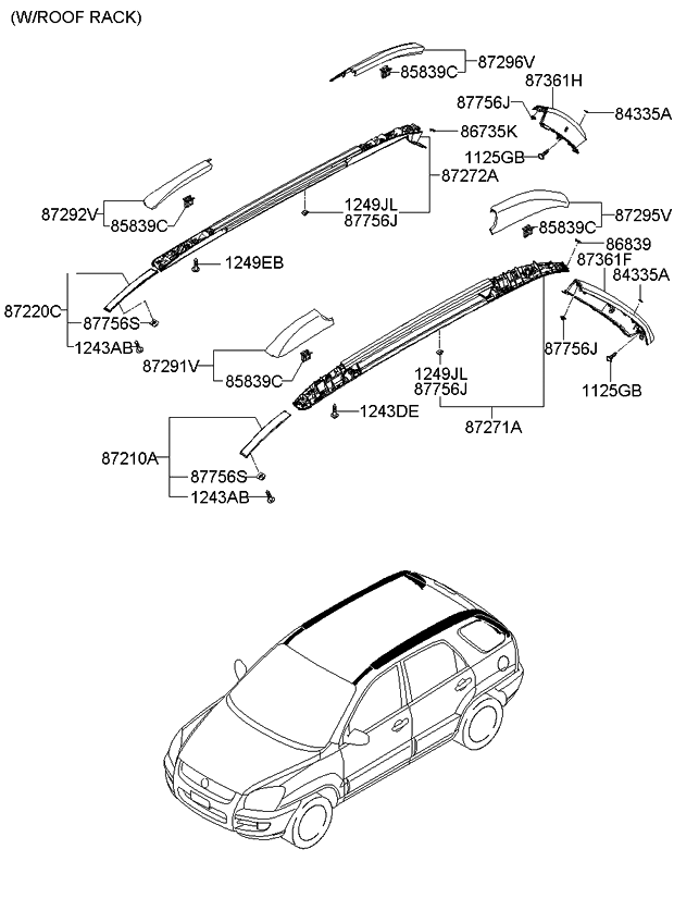 Kia 872701F000 Rack Assembly-Roof LH