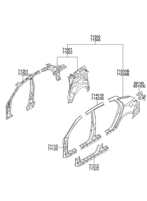 Kia 716012T000 Panel Assembly-Quarter Inner