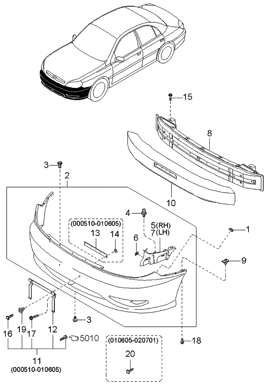 Kia 0K32A50070 Reinforcement Assembly-Front Bumper