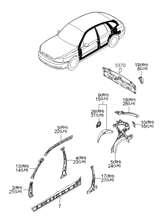 Kia 0K30A7102BA Hinge-Pillar In,LH