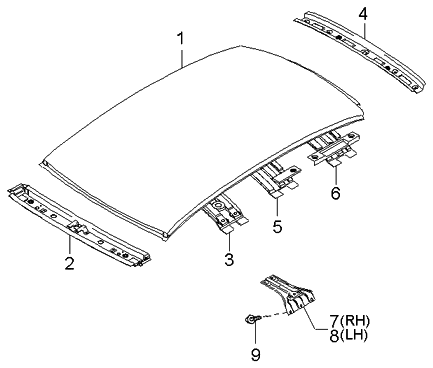 Kia 0K30A70660B Reinforcement Assembly-Roof