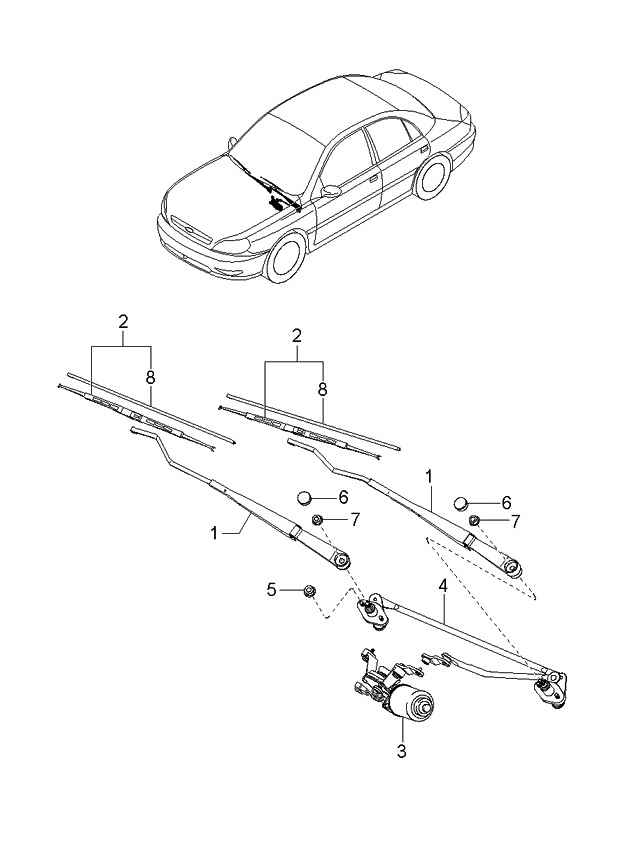 Kia 0K32B67321 Front Wiper Arm, Left