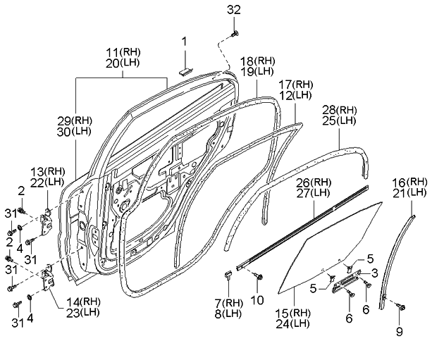 Kia 0K32B73020D Door Assembly-Rear,LH