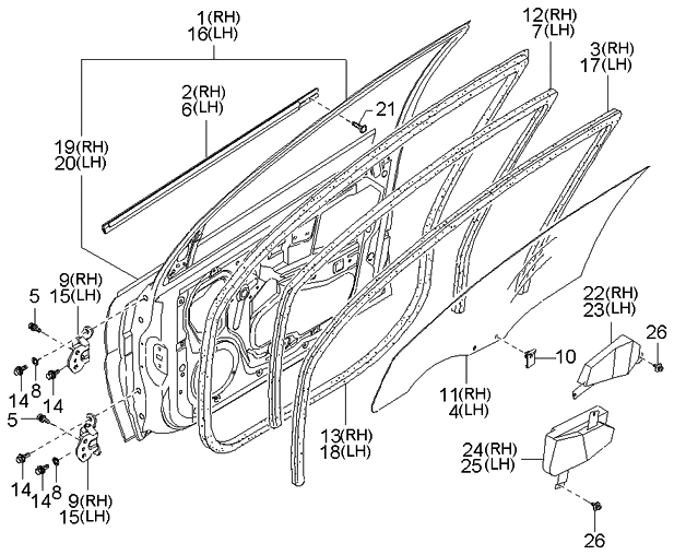 Kia 0K30A59605 Chan-Glass Run,LH