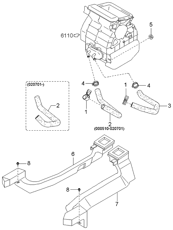 Kia 0K30E61212A Hose-Heater Tank No