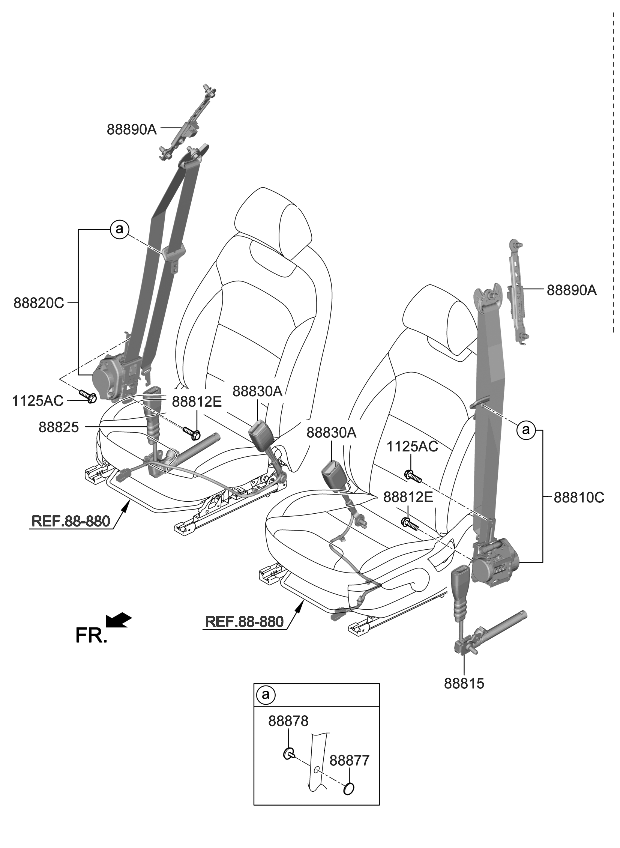 88820J5500WWB Genuine Kia S/BELT ASSY-FR RH