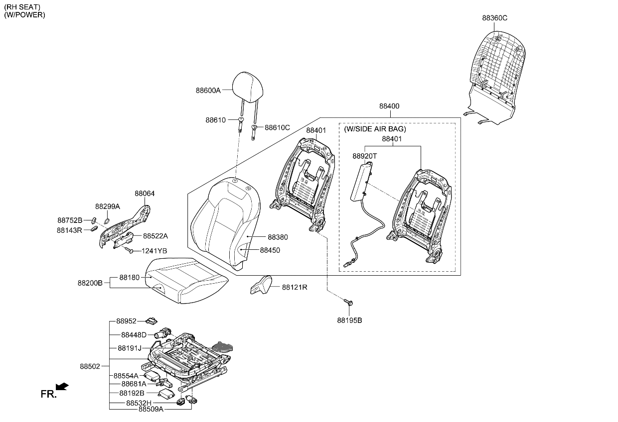 Kia 88400J5700CXM BACK ASSY-FR SEAT,RH