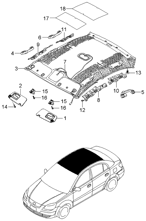 Kia 853851G000 Pad-Roof No 2