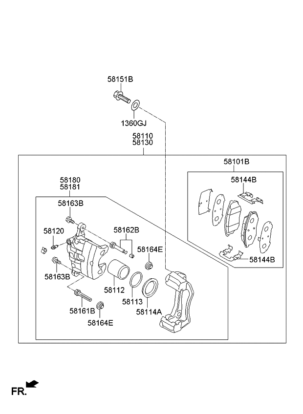 Kia 581903WA65 Caliper Kit-Front Brake