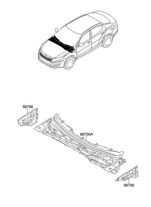 Kia 667004U250 Panel Assembly-COWL Comp