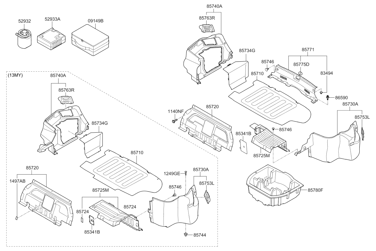 Kia 857454U000VA Cover-Luggage Side,R