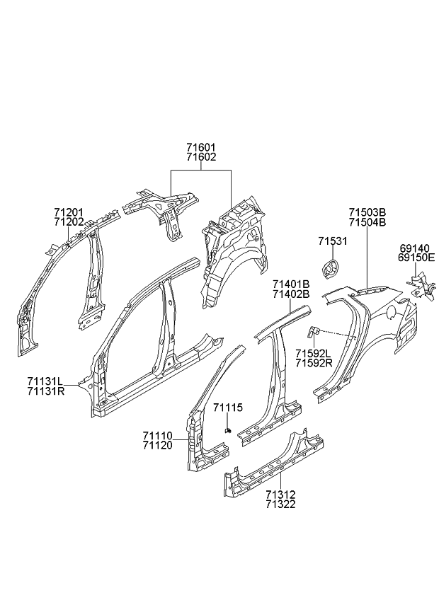 Kia 716024C000 Panel Assembly-Quarter Inner