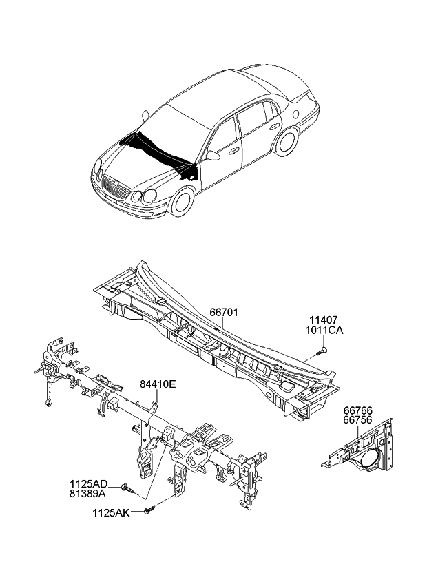 Kia 667003F701 Panel Complete-Cowl